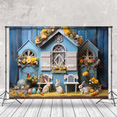 Lofaris Floral House Blue Vintage Wall Easter Photo Backdrop